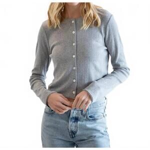 NEW THINGS BETWEEN lumi pointelle button front cardigan in gray